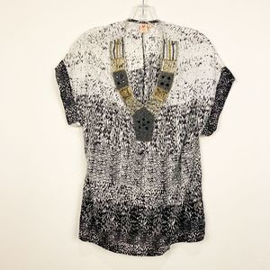 Split Personality Printed Beaded Blouse